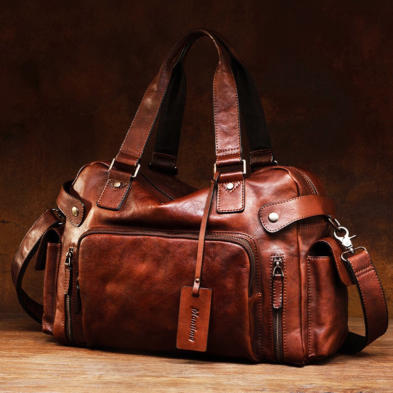 Travel Luggage Set - Vintage plantaardig gelooid leer gum herentas,